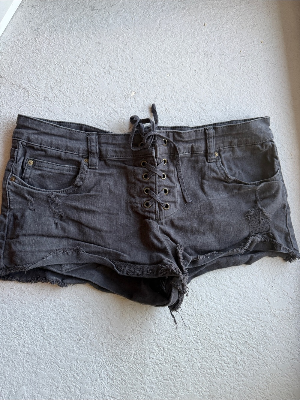 Billabong Black Lace-Up Distressed Jean Shorts
